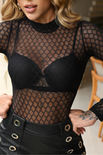 Body Tule Malha Manga Longa (Gucci) Preto