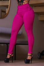 Calça Skinny Com Cinto Fúcsia