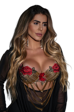 Vestido Midi  Preto + Top Bordado Dourado + Short