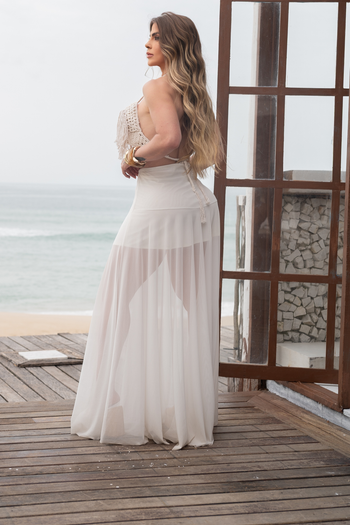 Saia de Tule Off White Forrada