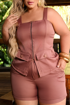 Conjunto Blusa e Short Com Bolsos Alfaiataria Rosê Gold