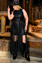 Blusa Courino P.U Preta Com Franjas