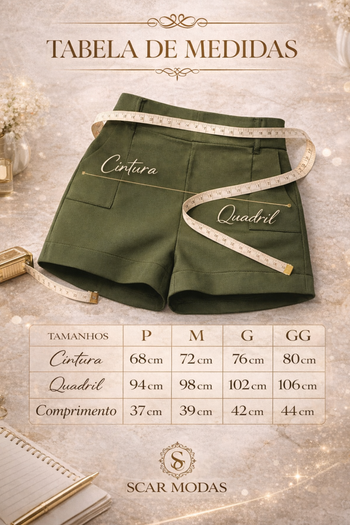 Short Com Bolsos Alfaitaria Cintura Alta Bege