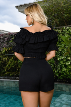 Short Com Bolsos Alfaitaria Cintura Alta Preto