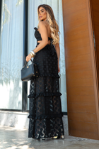 Vestido Longo Forrado Poá Premium com Babados Elegance