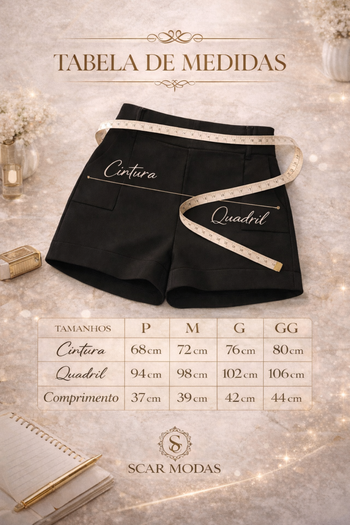 Short Com Bolsos Alfaitaria Cintura Alta Preto