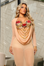 Vestido Midi  Nude + Top Bordado + Short